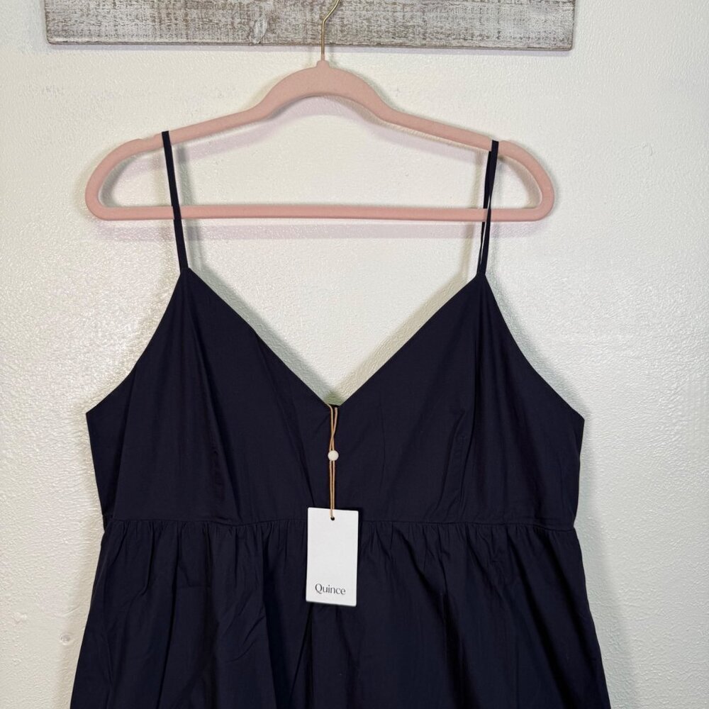 NWT Quince 100% Organic Cotton Sleeveless Maxi Dress Navy X-L Pockets Empire W - Picture 10 of 12